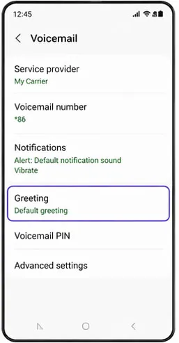 Change Voicemail greetings using visual voicemail step 5