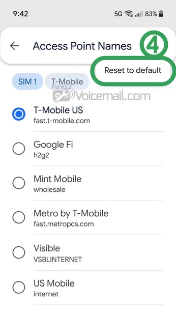 Select Reset to default