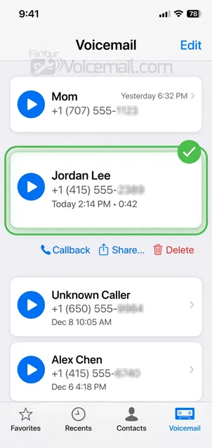 Tap the voicemail message you want to save